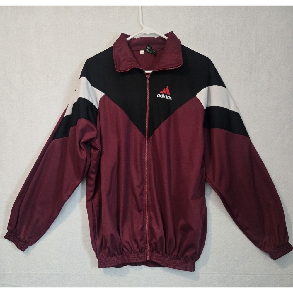 Adidas Mens Track Jacket Large Vintage Colorblock Full Zip Maroon Black White